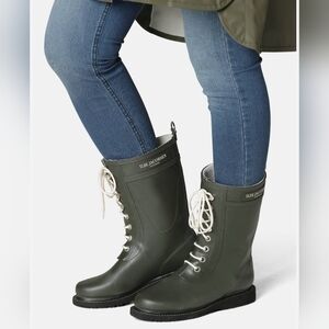 Ilse Jacobsen Olive Lace-Up Rain Boots